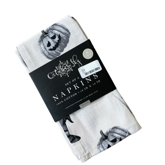 Halloween Ghost Pumpkin Cotton Napkins Set of 6 White Black Gray Spooky NEW - Picture 2 of 12